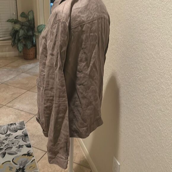 Gold Hawk Women's S Linen Shirt Jacket Taupe Beige Natural Lagenlook Earthy Boho - Picture 2 of 11